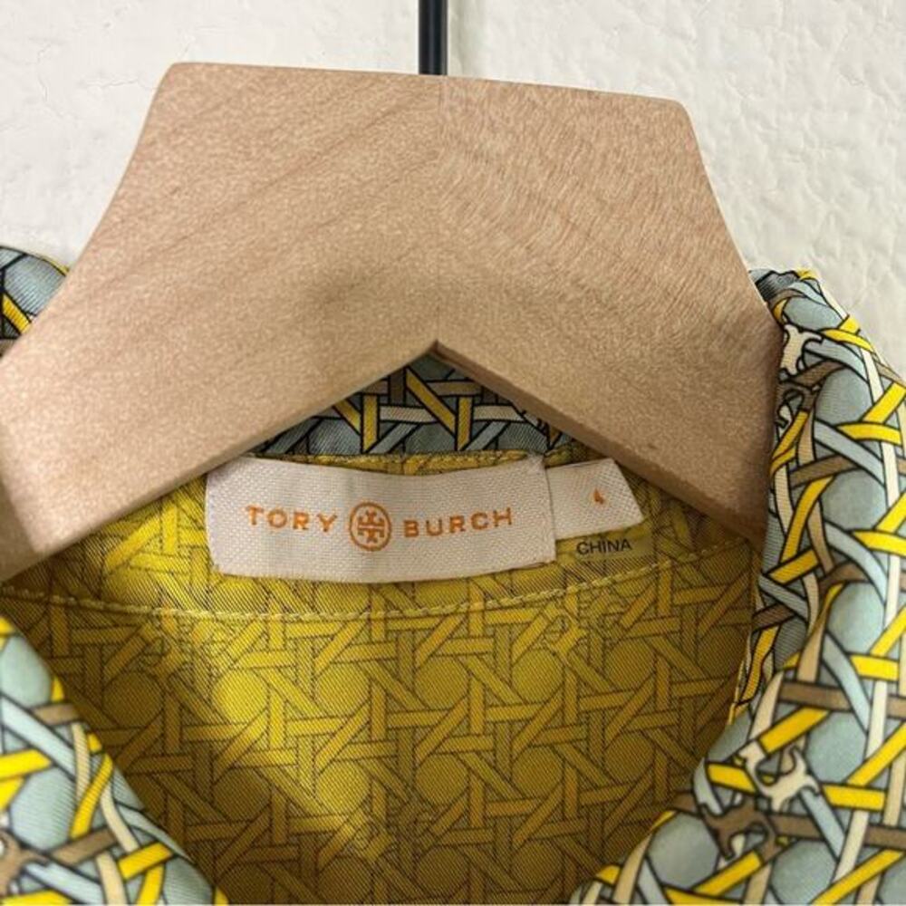 Tory Burch‎ Monogram Logo Allover Print Button Front Shirt Dress Womens Size 4 - Picture 8 of 8